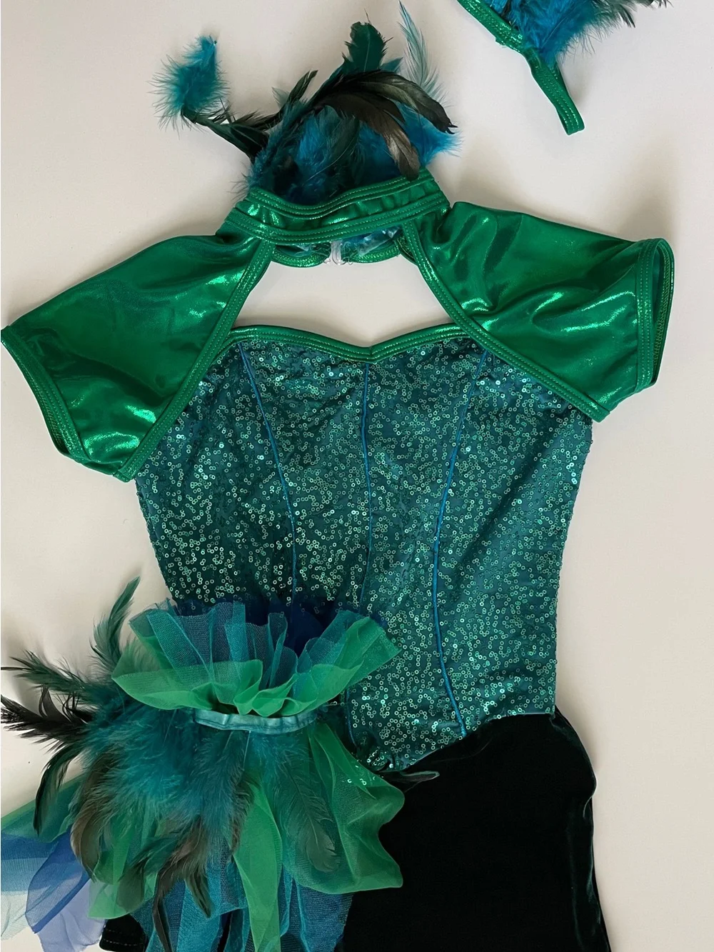 Green Sequin Peacock Kids Costume with Feather Headpiece